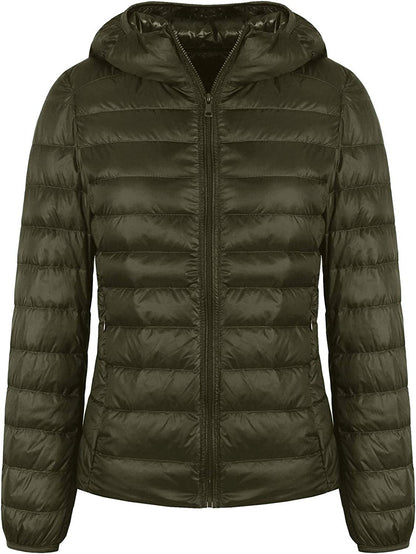  Light Weight Packable Down Coat with Hood and 2 Pockets