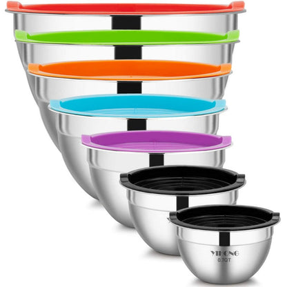 7 Pcs Metal Bowls with Lids for Kitchen