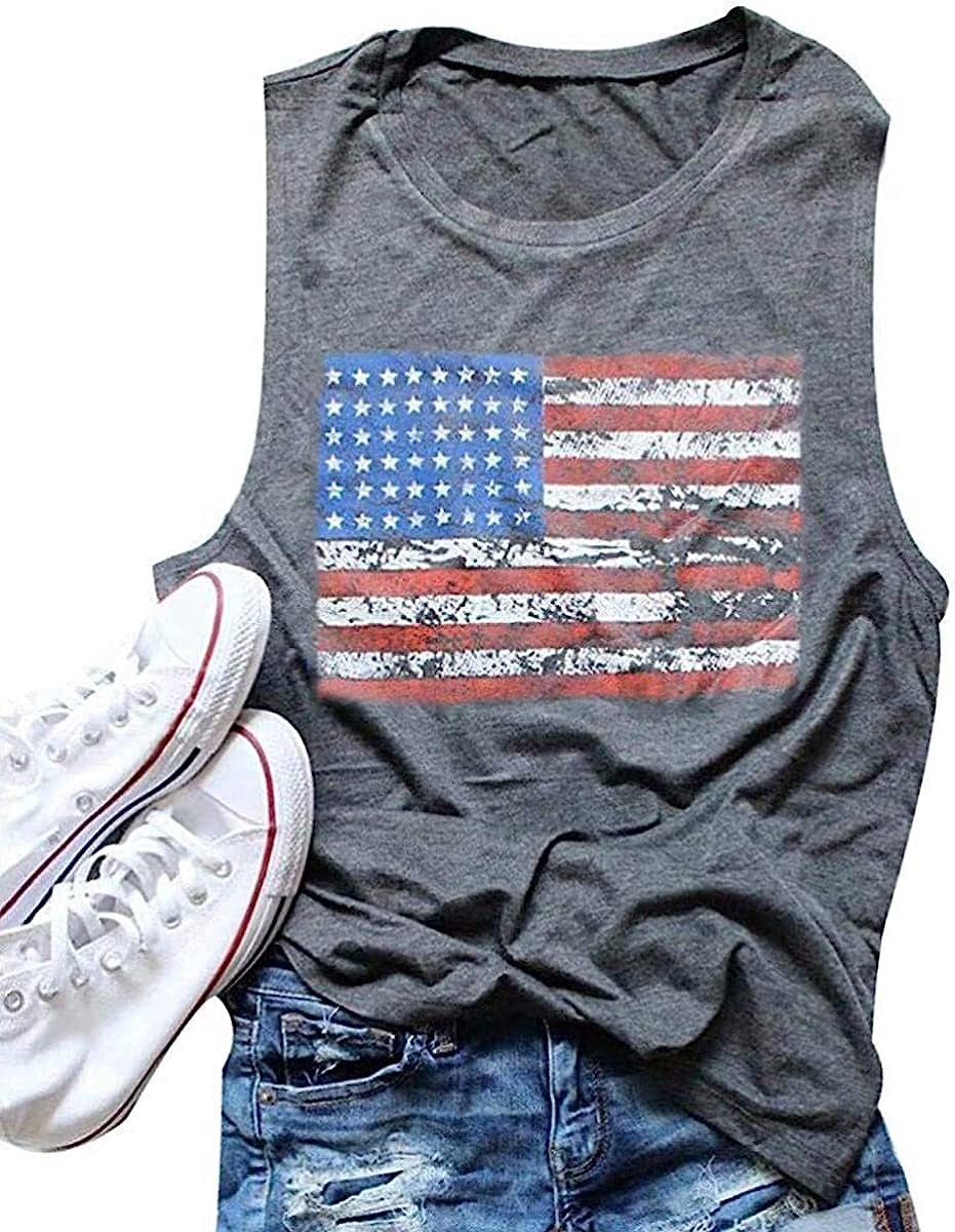  Women's American Flag Camo Sleeveless Tank Tops 4th of July Racerback Bowknot Stripes Patriotic T Shirts