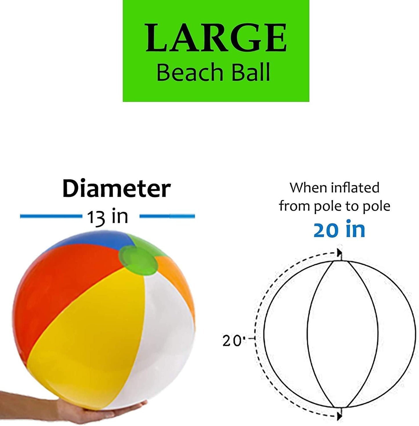  [3 Pack] 20" Inflatable Beach Balls for Kids - Beach Toys for Kids & Toddlers, Pool Games, Pool Toy - Classic Rainbow Color