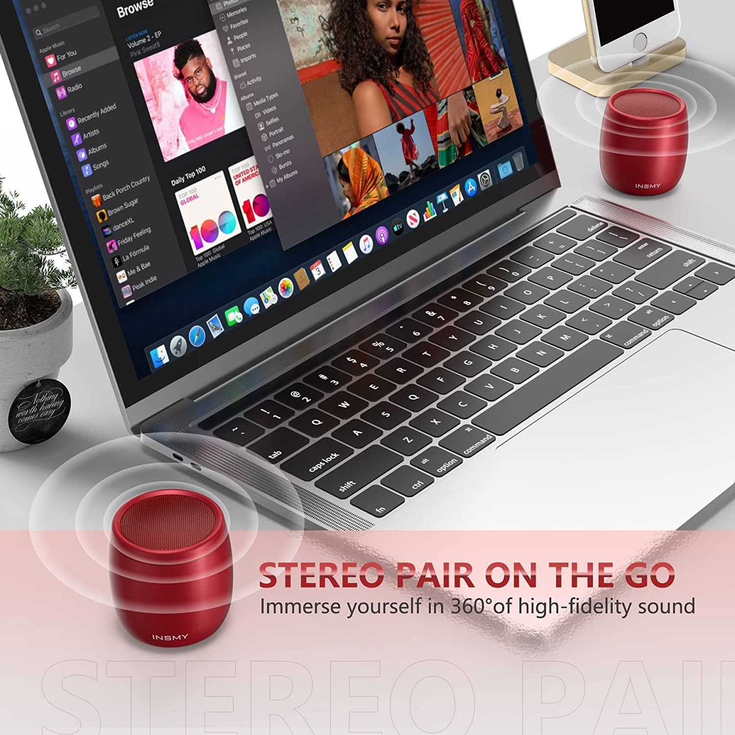  Small Bluetooth Speaker, Mini Portable Wireless Speaker, Punchy Bass Rich Audio Stereo Pairing, Handheld Pocket Size 10H Playtime Built in Mic for Hiking Biking Gift Laptop Tablet (Red)