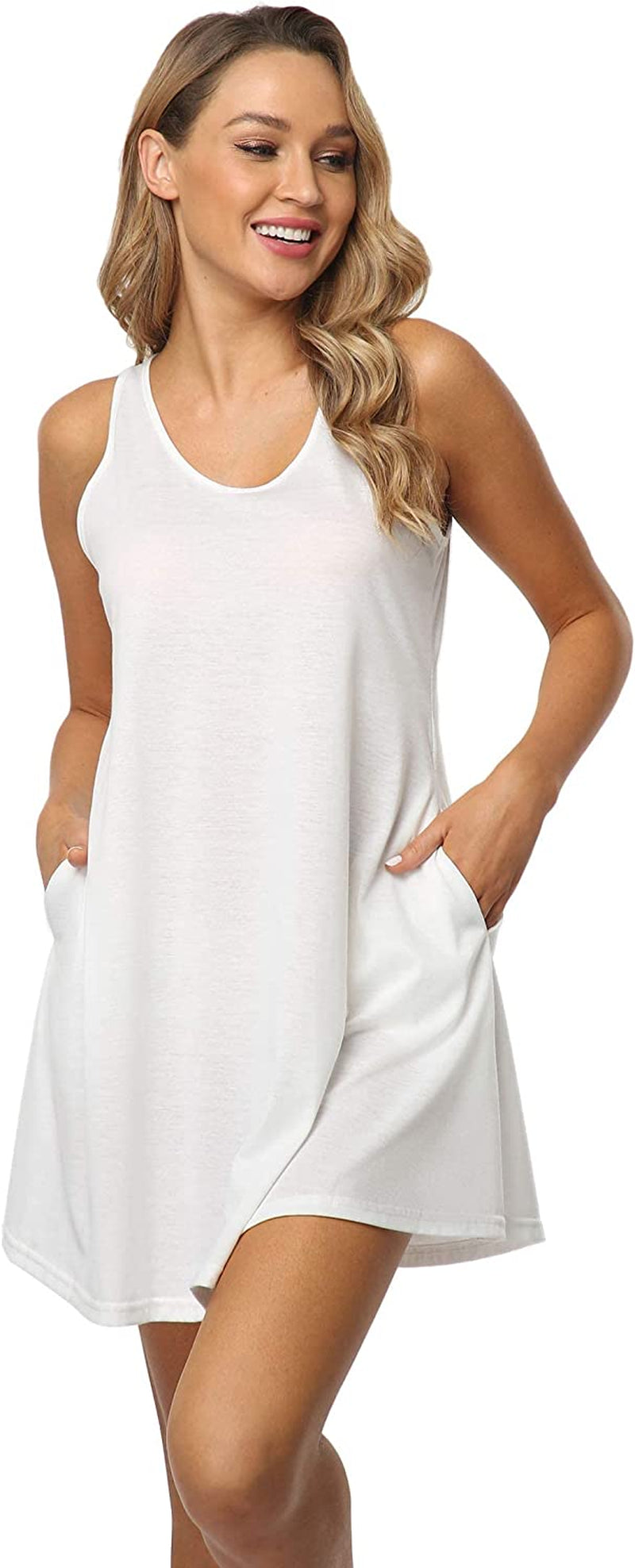 Qurvoo Women's Short Summer Casual Dress Floral Tank Sleeveless/Short Sleeve Dress with Pockets