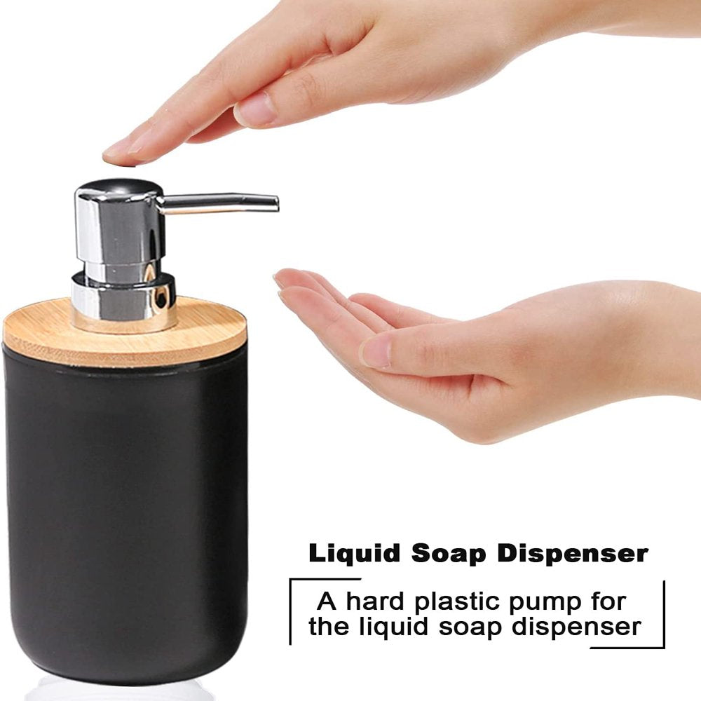 6 Pieces Bath Set- Soap Dish Toothbrush Holder Rinse Cup Lotion Bottle Trash Can Toilet Brush - Practical Toilet Kit for Home Washing Room，Black