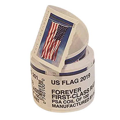 USPS FOREVER STAMPS US Flag, Coil of 100 Postage Stamps (2019)