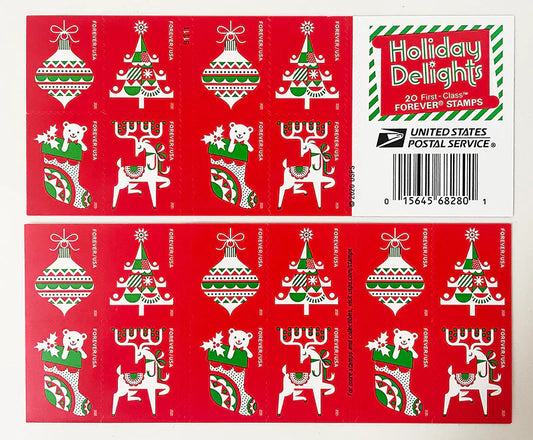 USPS Holiday Delights 2020 Forever Stamps - Booklet of 20 Postage Stamps