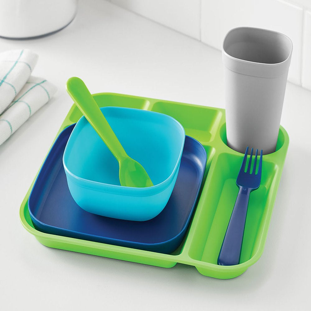 24 Piece Plastic Square Blue Dinnerware Set (Service for 4)