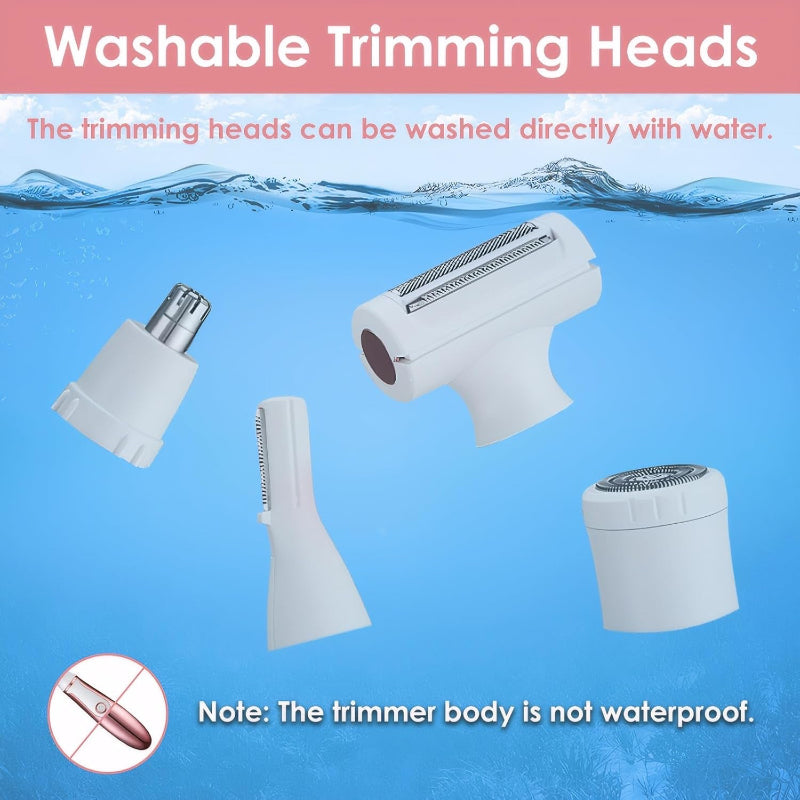 4-in-1 Electric Razor for Women, Rechargeable Trimmer for Face, Body, Legs, and Bikini