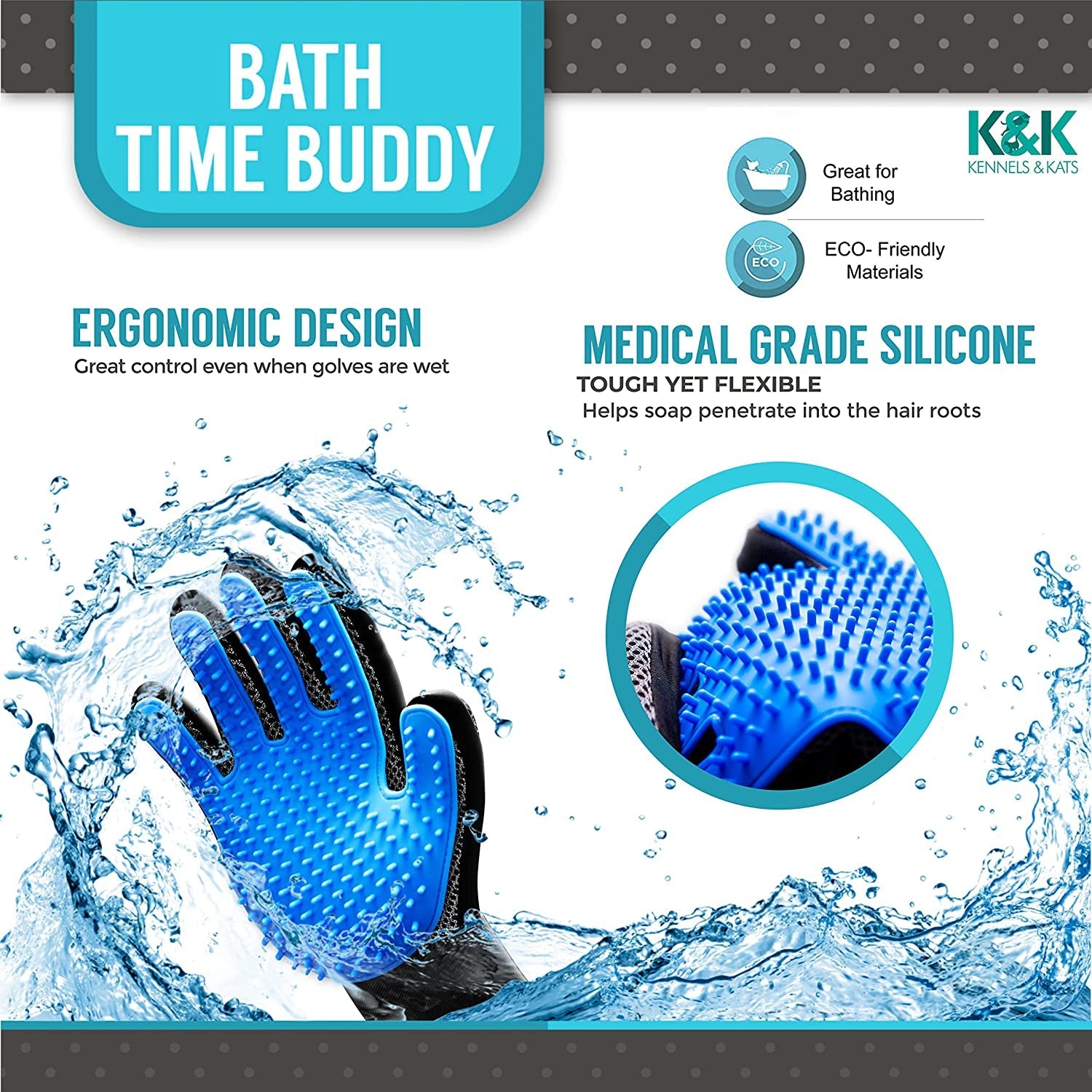 Grooming Glove - Deshedding Glove for Easy, Mess-Free Grooming for Dogs, Cats, Rabbits & Horses with Long/Short/Curly Hair