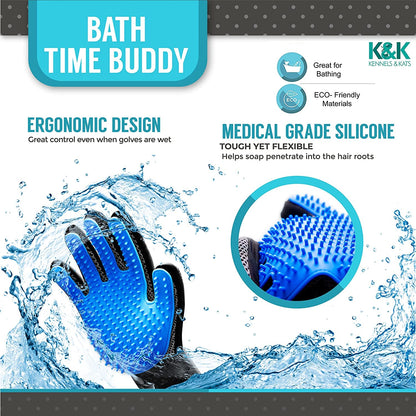 Grooming Glove - Deshedding Glove for Easy, Mess-Free Grooming for Dogs, Cats, Rabbits & Horses with Long/Short/Curly Hair