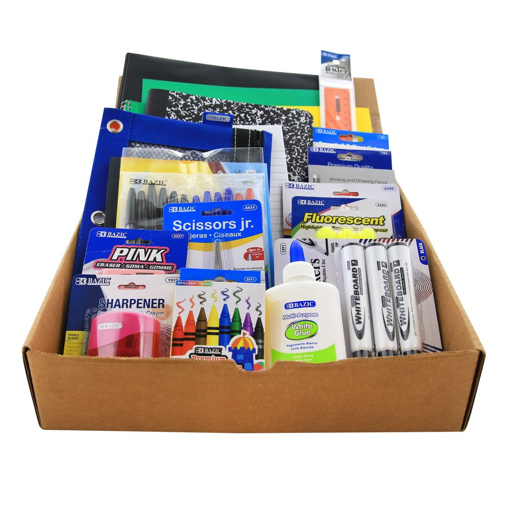  Elementary School Kit Supply Box 86 Count for Elementary Student 3-6 Grades, Composition Book Ruler, COLOR MAY VARY, 1-Pack
