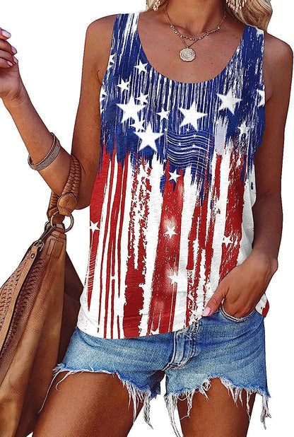  Women's American Flag Camo Sleeveless Tank Tops 4th of July Racerback Bowknot Stripes Patriotic T Shirts