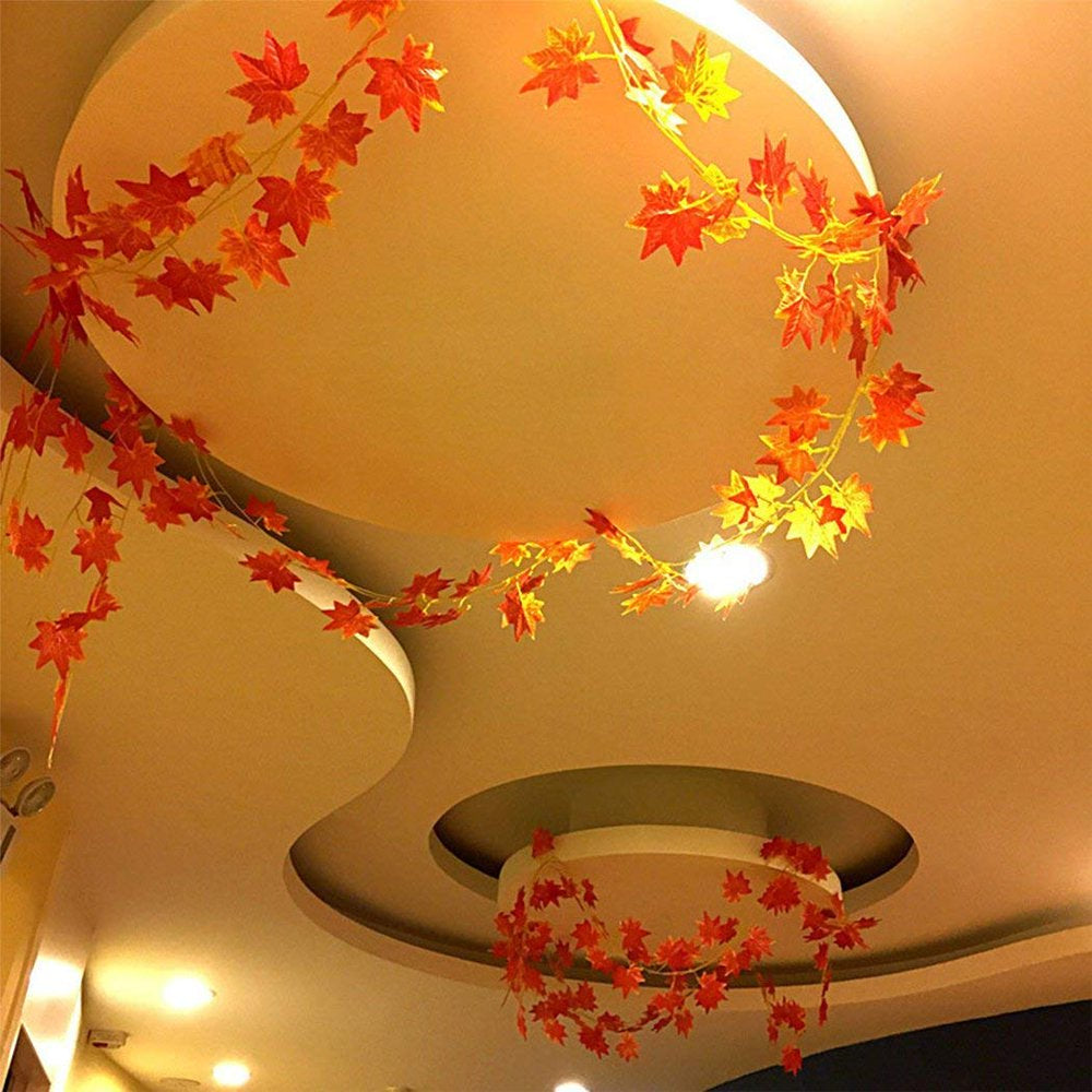  Autumn Artificial Silk Maple Leaf Hanging Garlands, 3.50" (Orange) (12 Count)