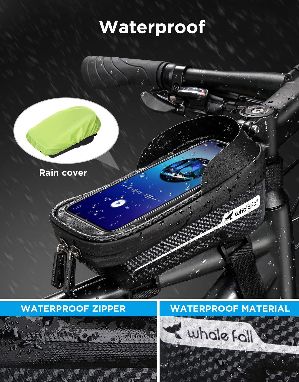  Bike Phone Holder Bike Phone Mount, 3D Hard Eva with 0.25mm Sensitive TPU Touch-Screen, with Rain Cover for Phones under 6.9''