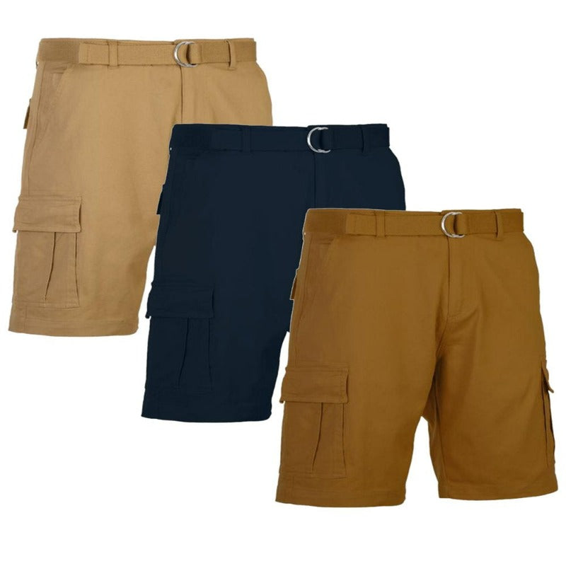 3-Pack Men's Belted Cotton Cargo Shorts 
