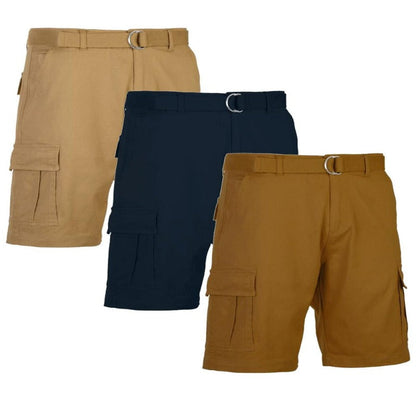 3-Pack Men's Belted Cotton Cargo Shorts 