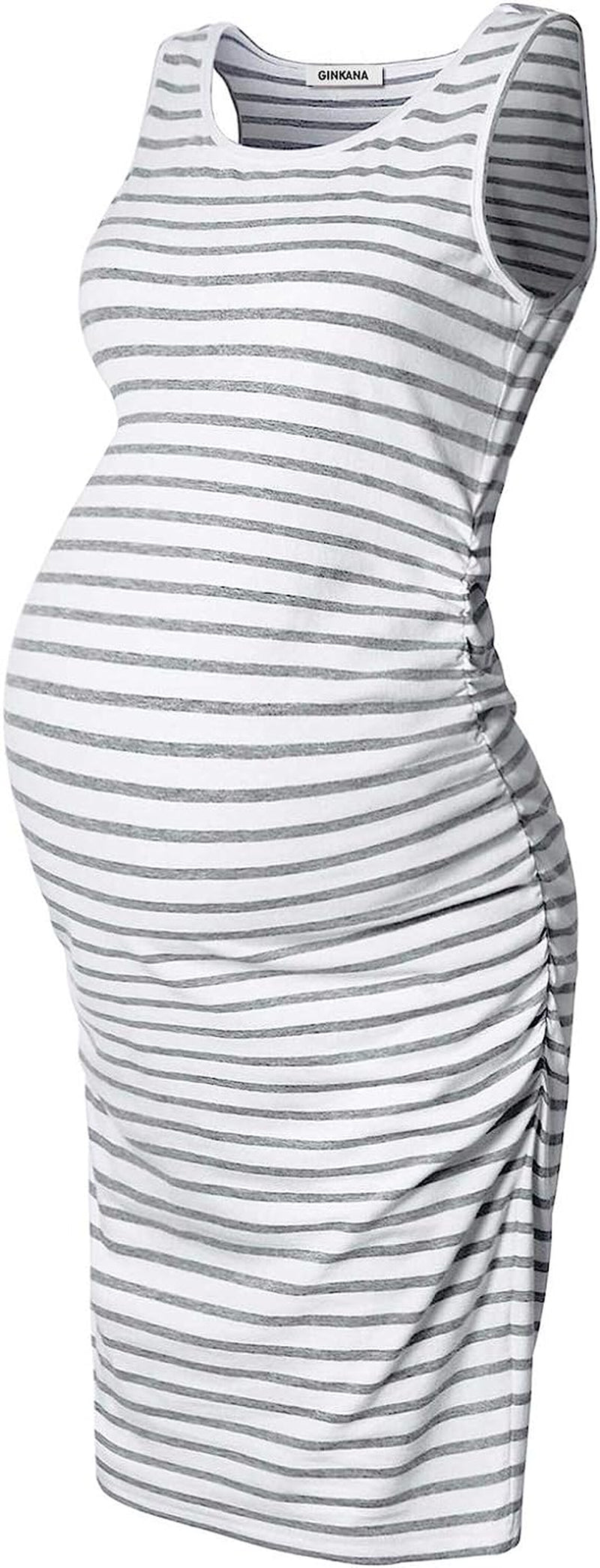  Maternity Tank Dress Bodycon Sleeveless Casual Short Ruched Midi Fitted Dress for Pregnant Women