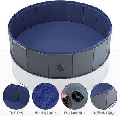  Foldable Dog Pool, Collapsible Hard Plastic Dog Swimming Pool, Portable Bath Tub for Pets Dogs and Cats, Pet Wading Pool for Indoor and Outdoor, 32 x 8 Inches