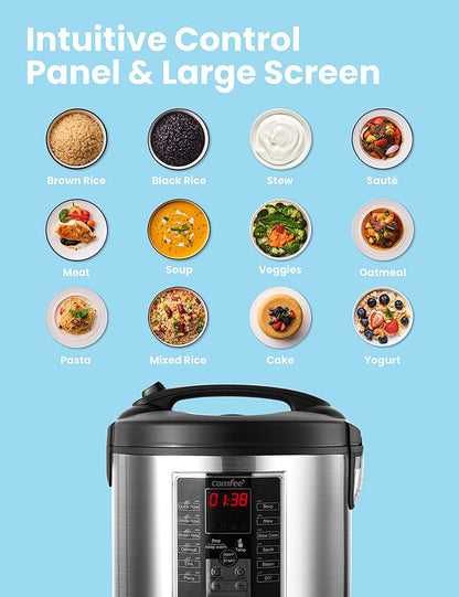 Rice Cooker, Slow Cooker, Steamer, Stewpot, Saute All in One (12 Digital Cooking Programs), 24 Hours Preset 