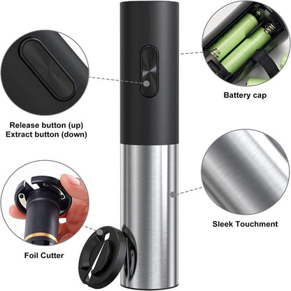 Electric Wine Bottle Opener with Foil Cutter, Battery Operated Stainless Steel 