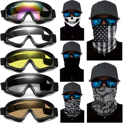  10 Packs Motorcycle Accessories, 5PCS Dirt Bike Ski Goggles Dustproof Windproof Safety Glasses and 5PCS Face Masks