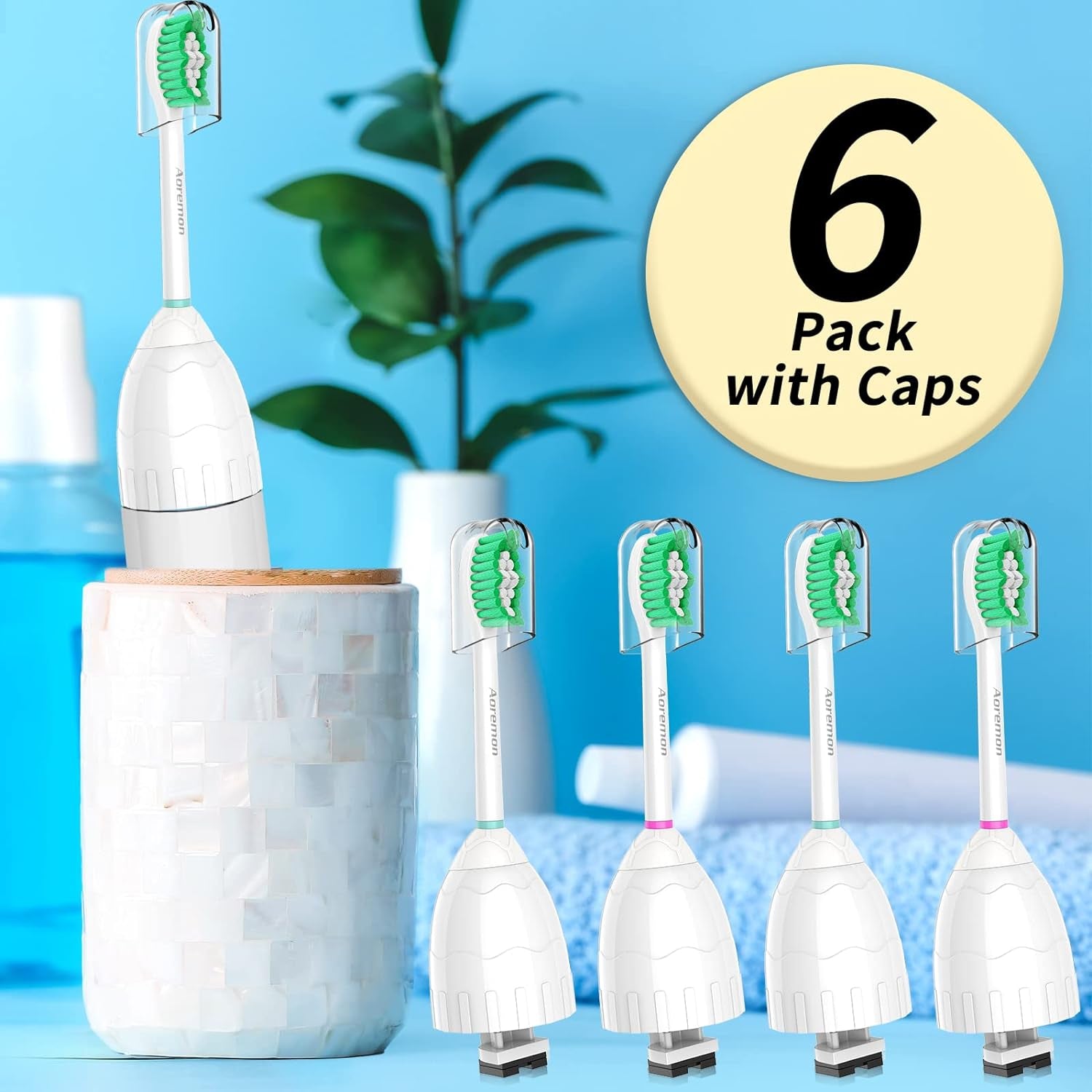 TEST  4/3/25 Aoremon Replacement Toothbrush Heads for Philips Sonicare E-Series Essence HX7022/66 and other Screw-on Electric Toothbrush Model, 6 Pack