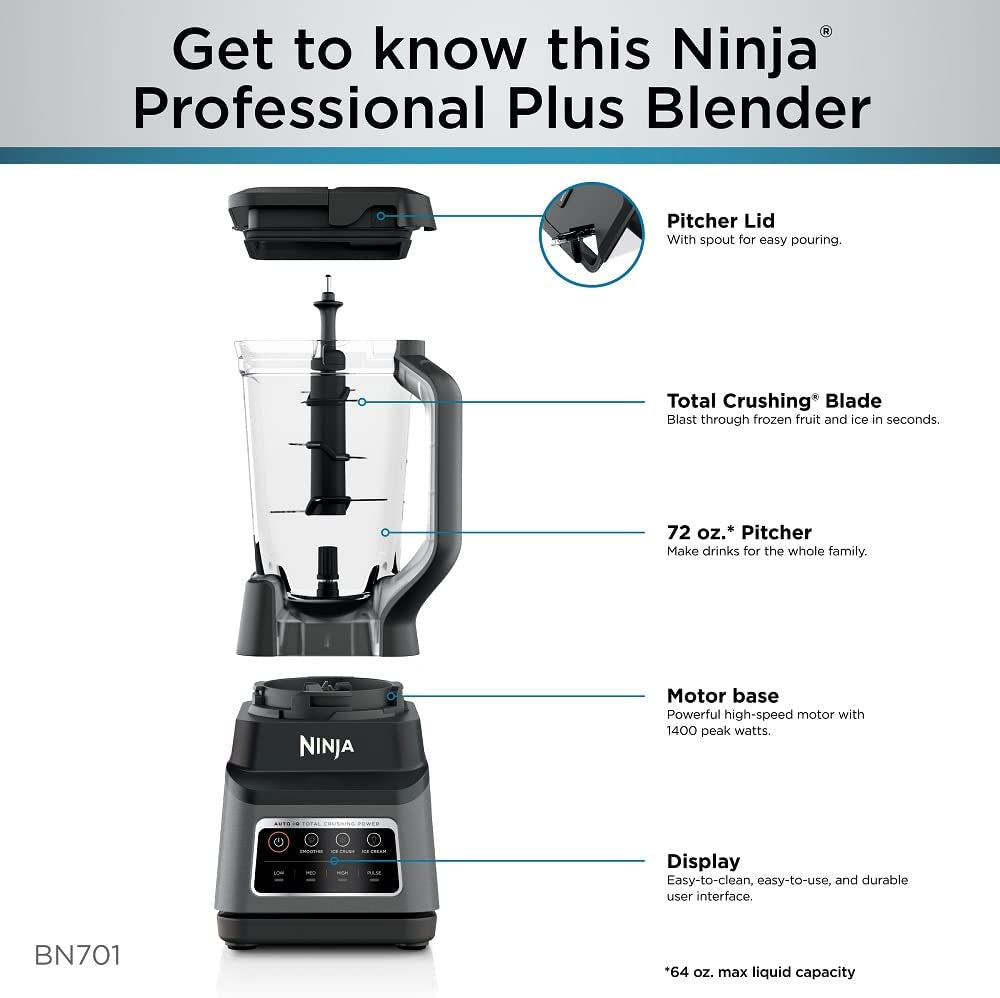 Ninja Professional Plus Bender, 3 Functions for Smoothies, Frozen Drinks & Ice Cream 
