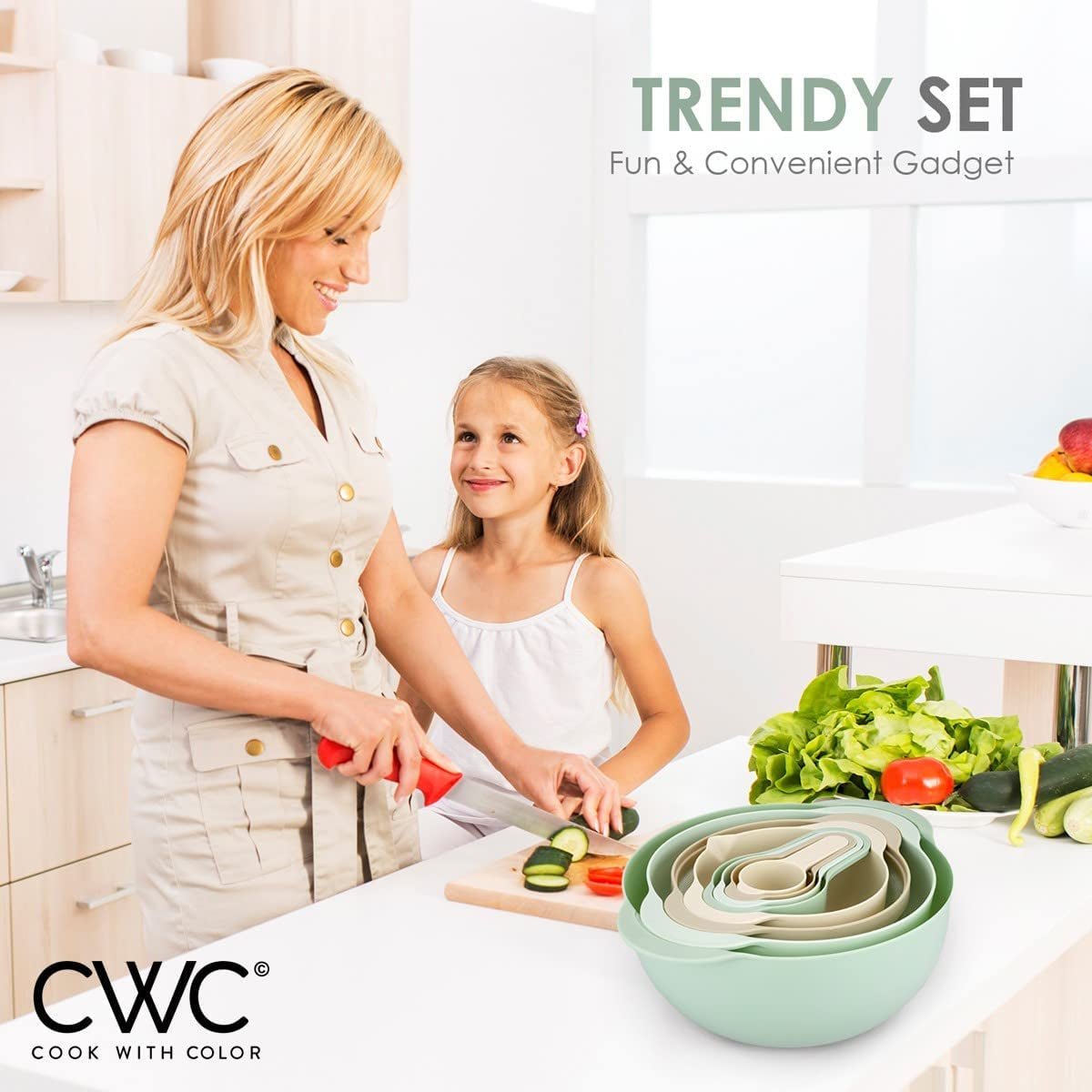 8 Piece Nesting Bowls with Measuring Cups Colander and Sifter Set 