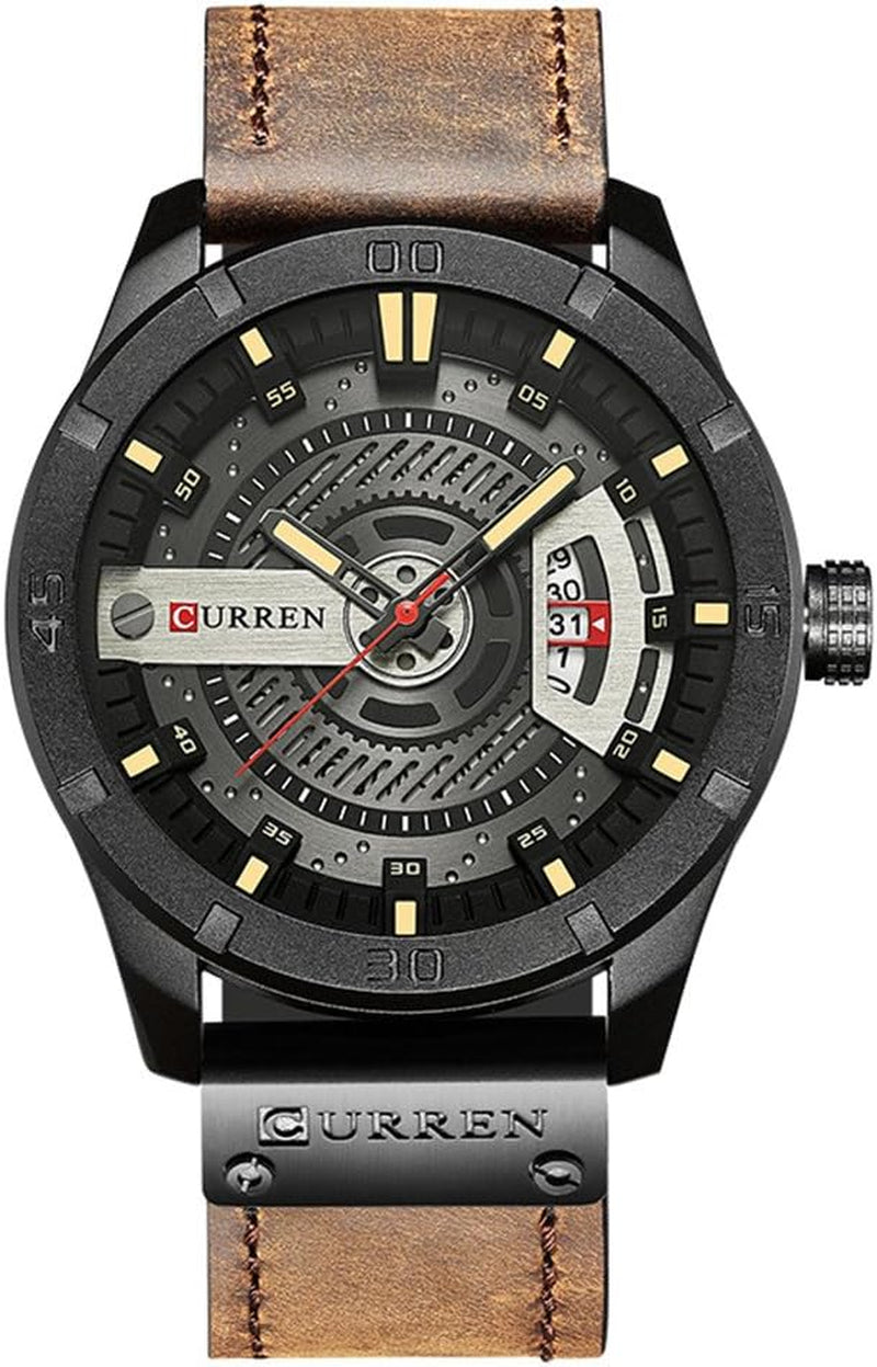 Men's Quartz-Analog Watch - Military Sport Wristwatch with Leather Band