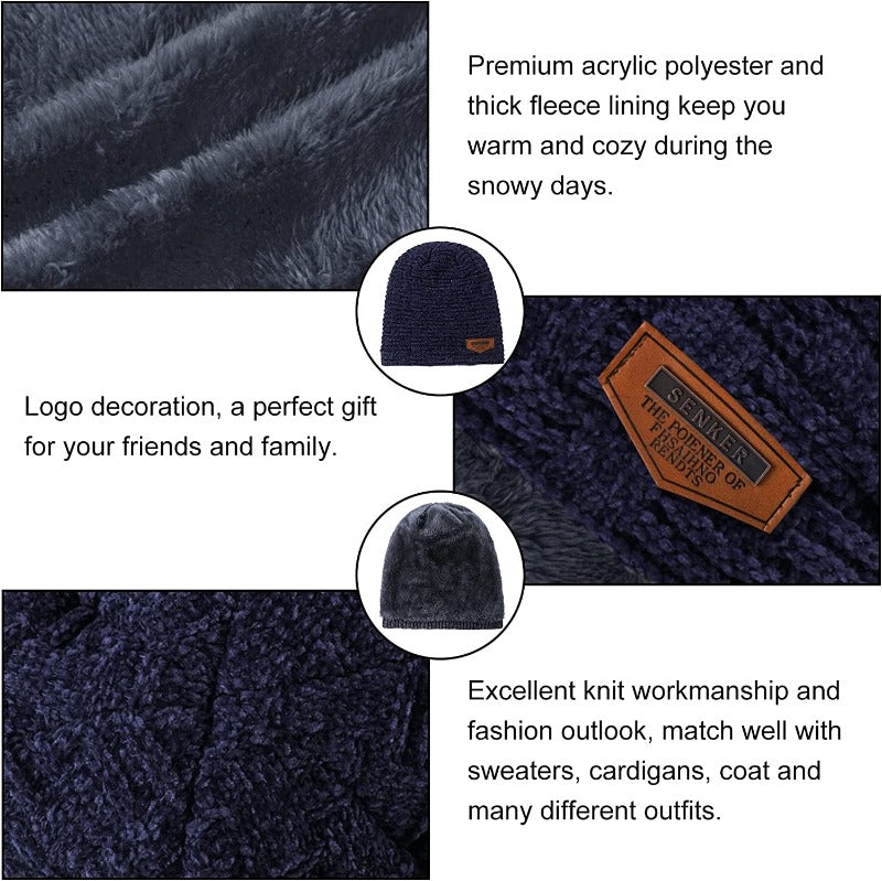 3 Pieces Winter Fleece Lined Beanie Hat, Scarf and Touchscreen Gloves Set
