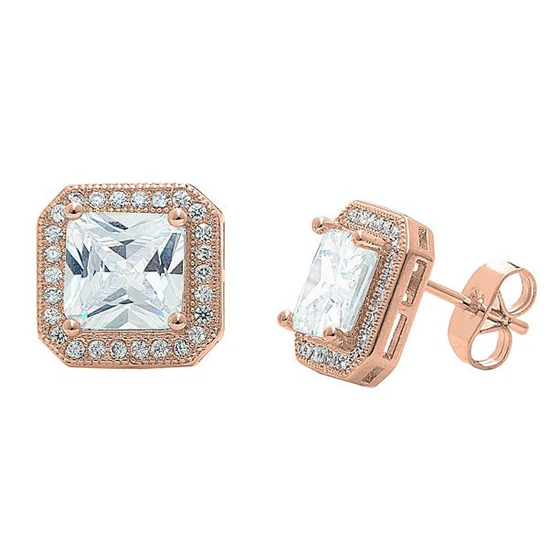 18K White Gold CZ Stud Earrings