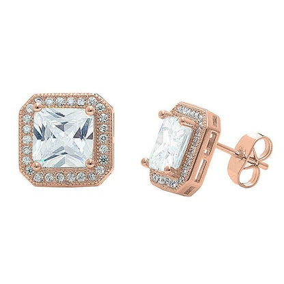 18K White Gold CZ Stud Earrings