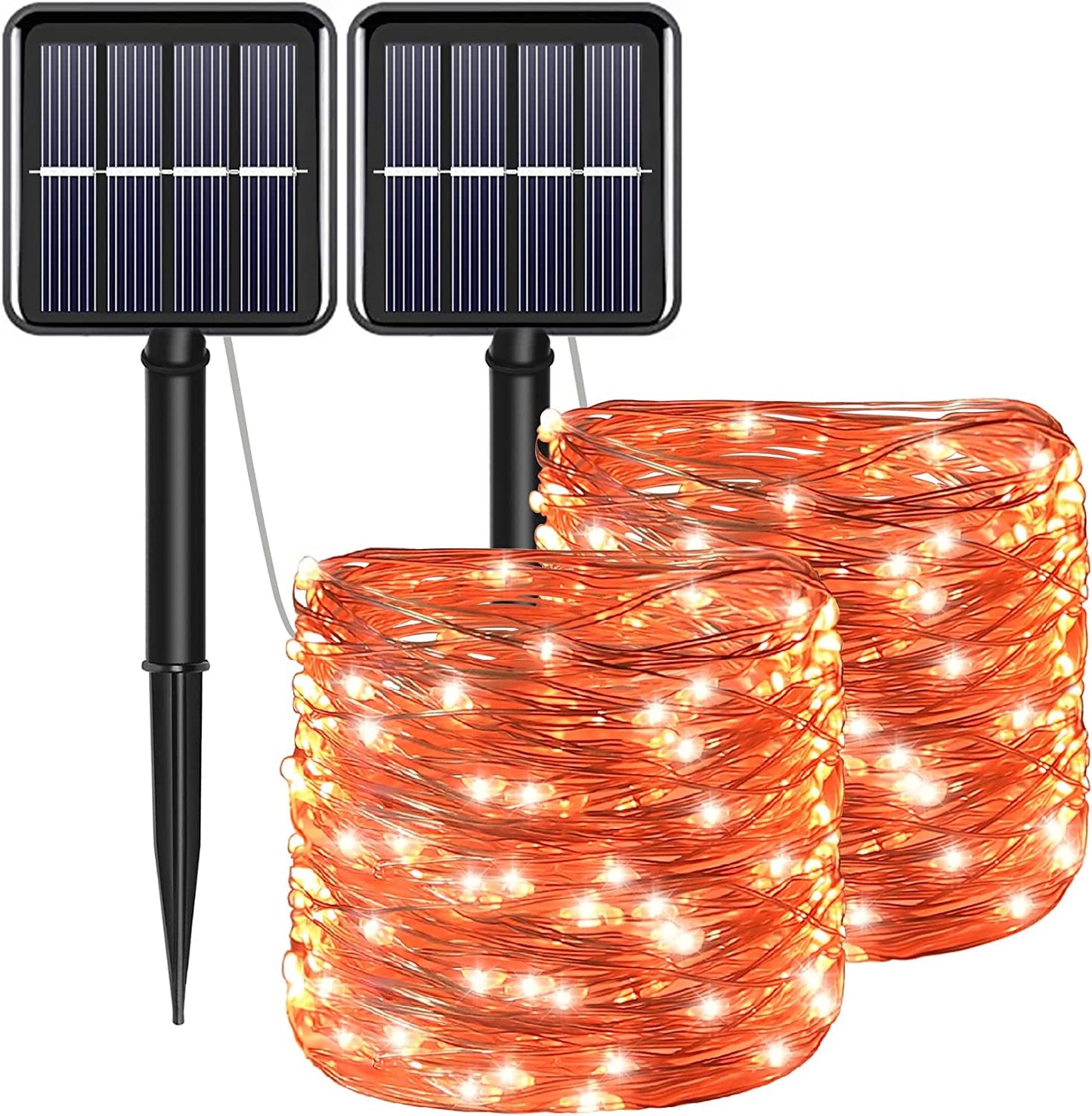 4th of July Patriotic Decorations for Home Outdoor Lights-Red White Blue Solar String Lights,2Pack Each 100LED 33ft 