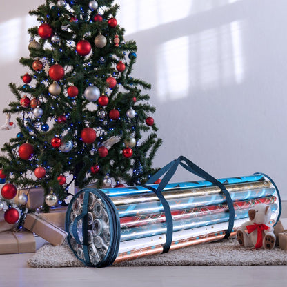 Holiday Christmas Wrapping Paper Storage Bag Fits 14-20 Rolls Upto 40 Inches Long, Slim Underbed Design Gift Wrap Organizer, Zippered Wrapping Paper Roll Bag, Waterproof