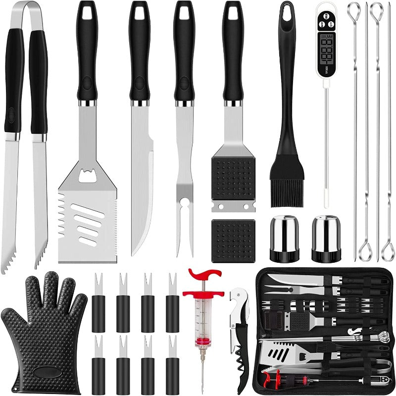 26pcs Grilling Accessories Kit - Stainless Steel Heavy Duty BBQ Tools with Glove and Corkscrew