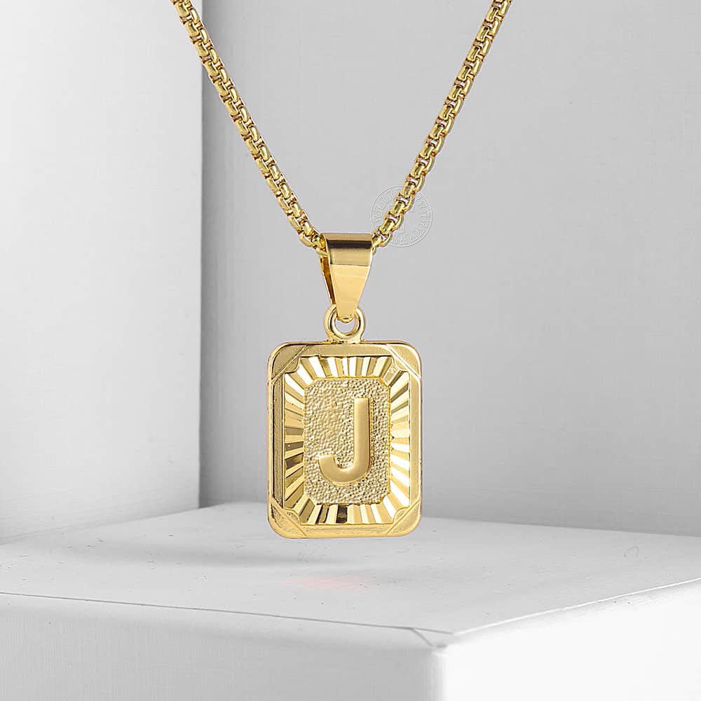 Gold Filled A-Z Initial Necklace - Pendant & Box Chain - 22"