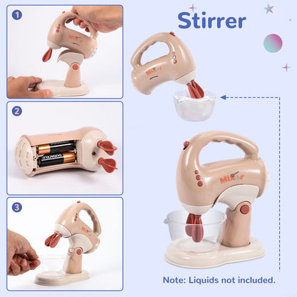 3Pcs Kids Play Kitchen with Oven, Toaster and Stirrer, Toy Kitchen Appliance for Toddlers Girls Boys Gift