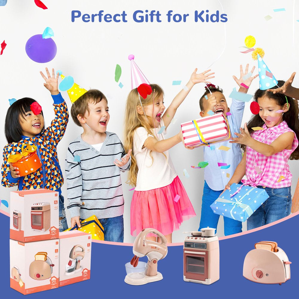 3Pcs Kids Play Kitchen with Oven, Toaster and Stirrer, Toy Kitchen Appliance for Toddlers Girls Boys Gift
