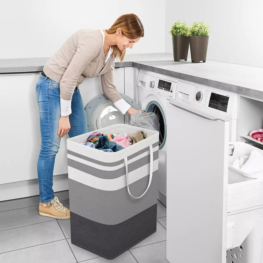 2 Pack 75L Large Laundry Basket, Freestanding Waterproof Clothes Basket, Foldable Waterproof Clothes Basket, Cotton Linen Storage Basket with Handles, for Clothes and Toy Storage