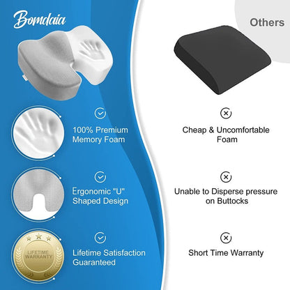 Coccyx-Tail Bone Memory Foam Seat Cushion, Non-Slip Desk Chair Car Seat Cushion for Back Pain, Sciatica Relief