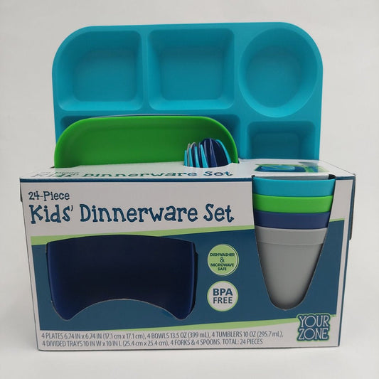 24 Piece Plastic Square Blue Dinnerware Set (Service for 4)