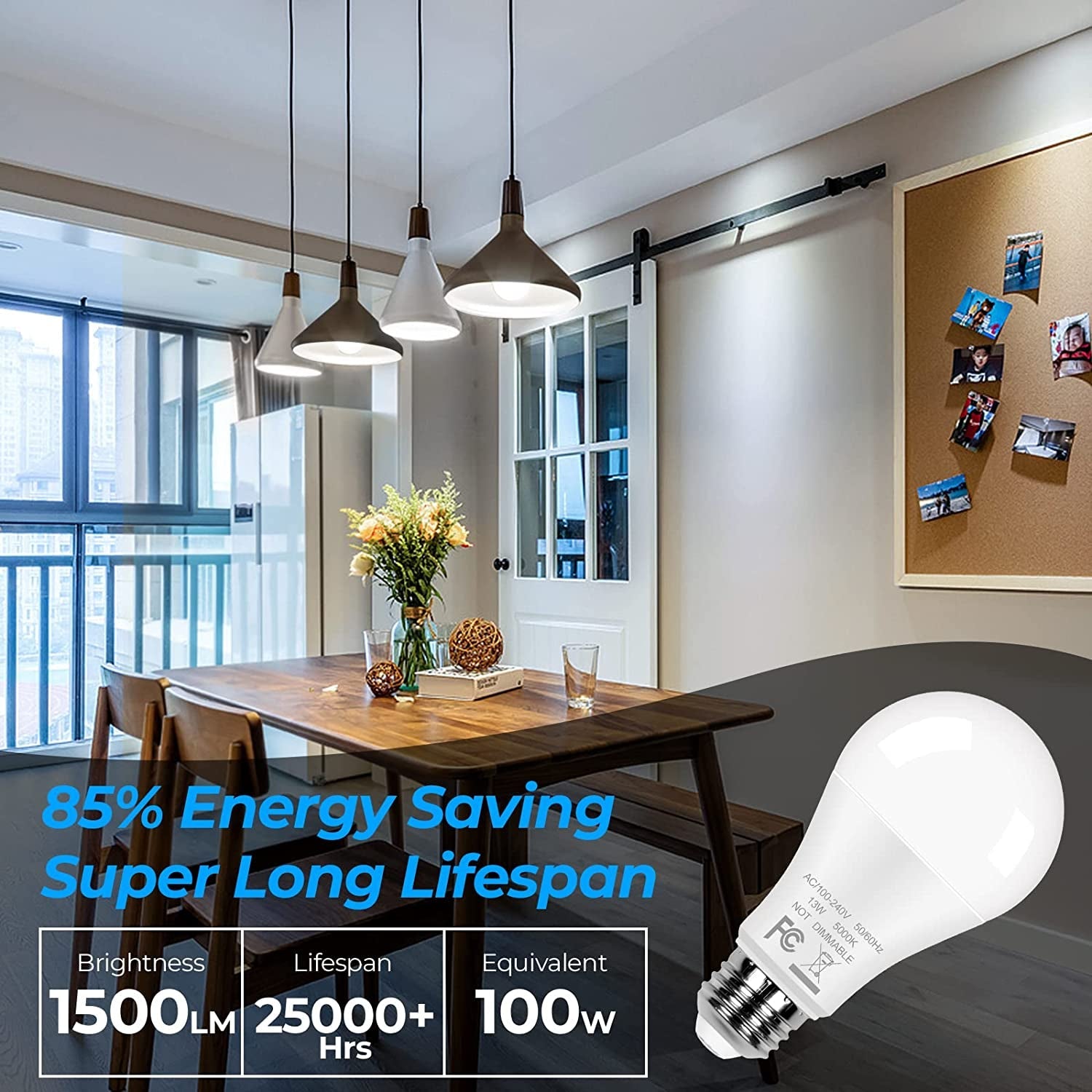 12-Pack A19 LED Light Bulbs, 100W Equivalent Bulbs, 13W 5000K Daylight White LED Bulbs with Standard E26 Medium Base