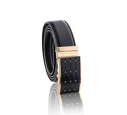 Men's Luxurious Genuine Leather Ratcheting Black Belt and Brown Wallet Gift Set