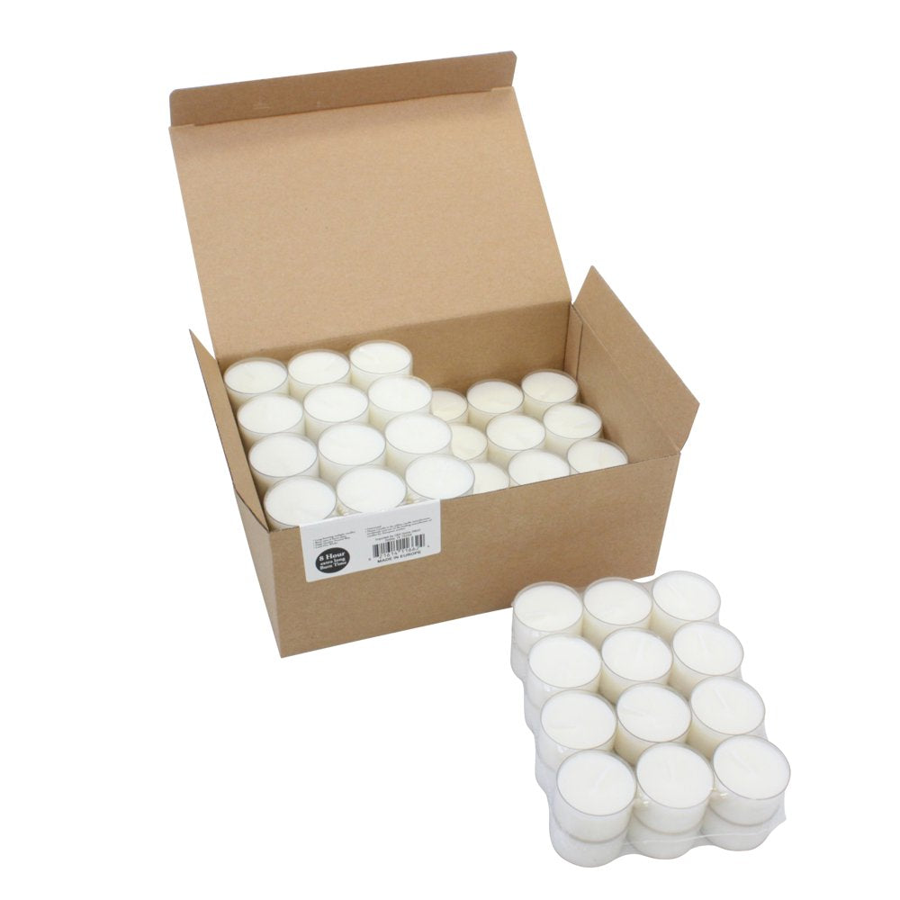 96 Pack Unscented Long Burning Clear Cup Tealight Candles with 8 Hour Burn Time
