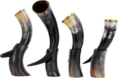Viking Drinking Horn Mug | Handmade Drinking Horn with Mjolnir Engraved Tankard | Food Safe Medieval Game of Thrones Horn | For Hot & Cold Drink (1 Piece)