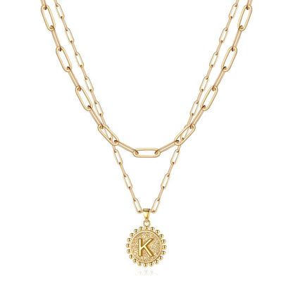 Gold Initial Necklaces for Women Girls 14K Gold Plated Dainty Layering Paperclip Link Chain Necklace Coin Initial Layered Gold Necklaces for Women