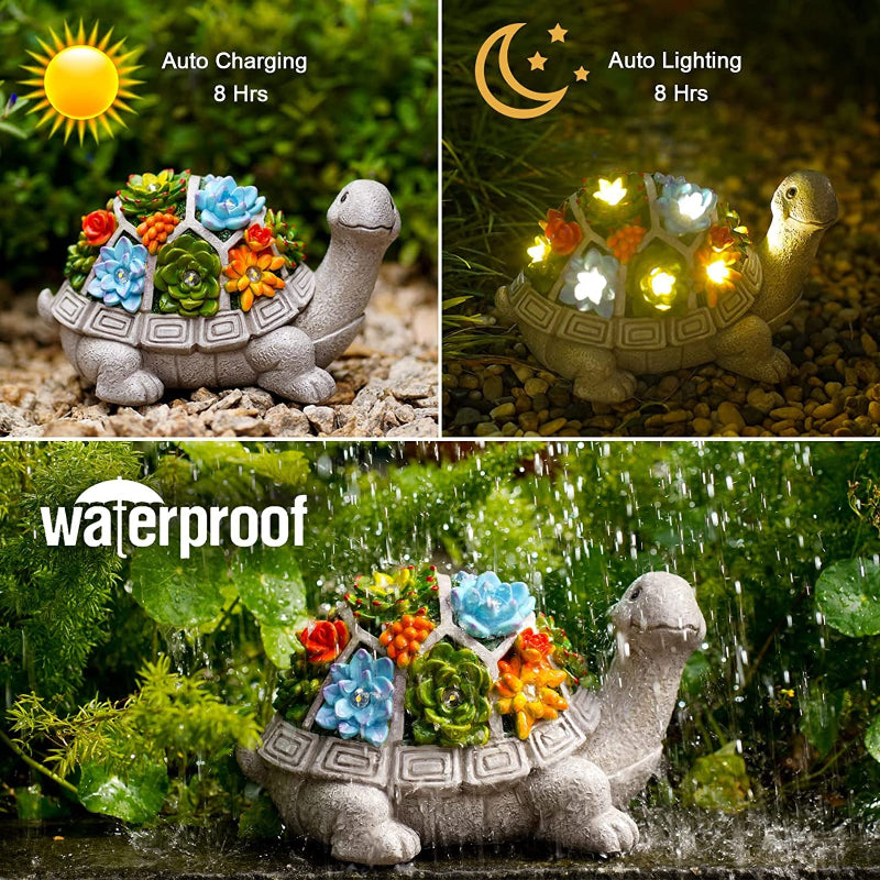Solar Garden Statue with Succulent and LED Lights, Outdoor Yard Decor