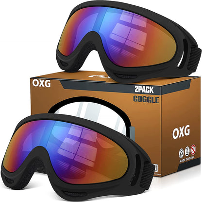 2 Pairs Motorcycle Goggles Fit Helmet, ATV Ski Goggles Anti-UV Dustproof Windproof Dirt Bike Goggles for Youth Men Women