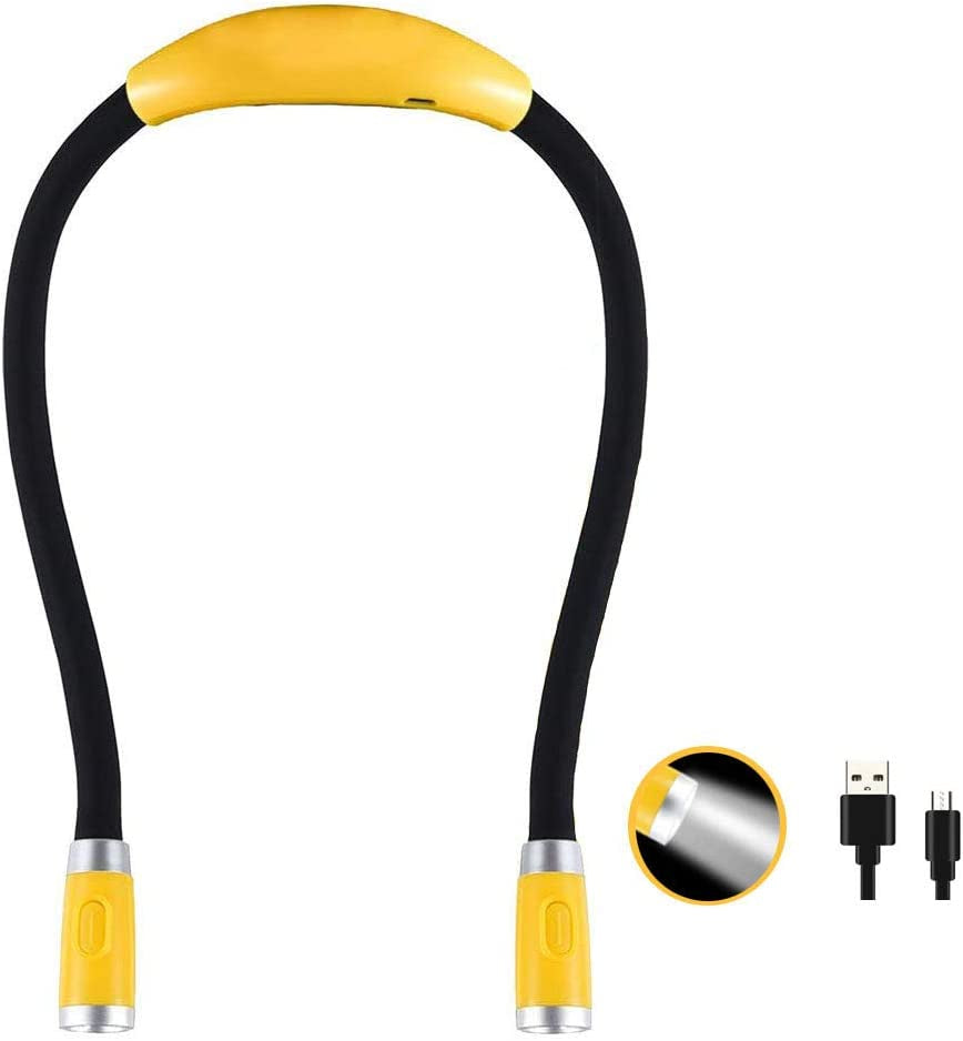 Rechargeable LED Book Light, Neck Hug, Hands-Free,  Super Flexible, 3 Adjustable Brightness Levels