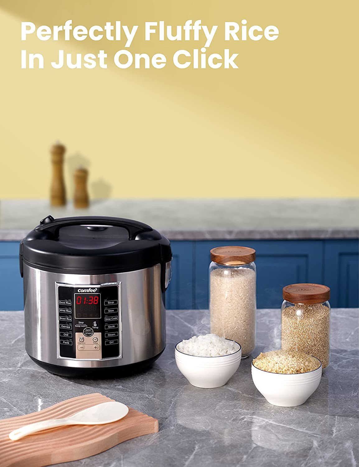 Rice Cooker, Slow Cooker, Steamer, Stewpot, Saute All in One (12 Digital Cooking Programs), 24 Hours Preset 