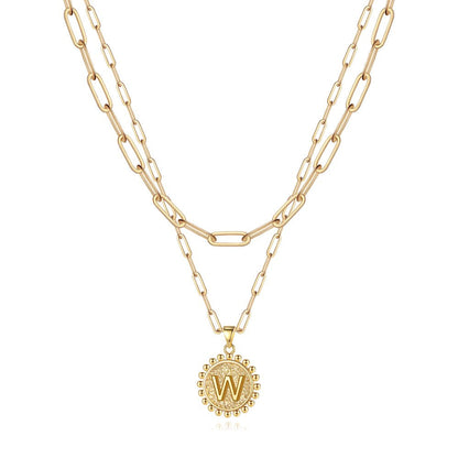 Gold Initial Necklaces for Women Girls 14K Gold Plated Dainty Layering Paperclip Link Chain Necklace Coin Initial Layered Gold Necklaces for Women